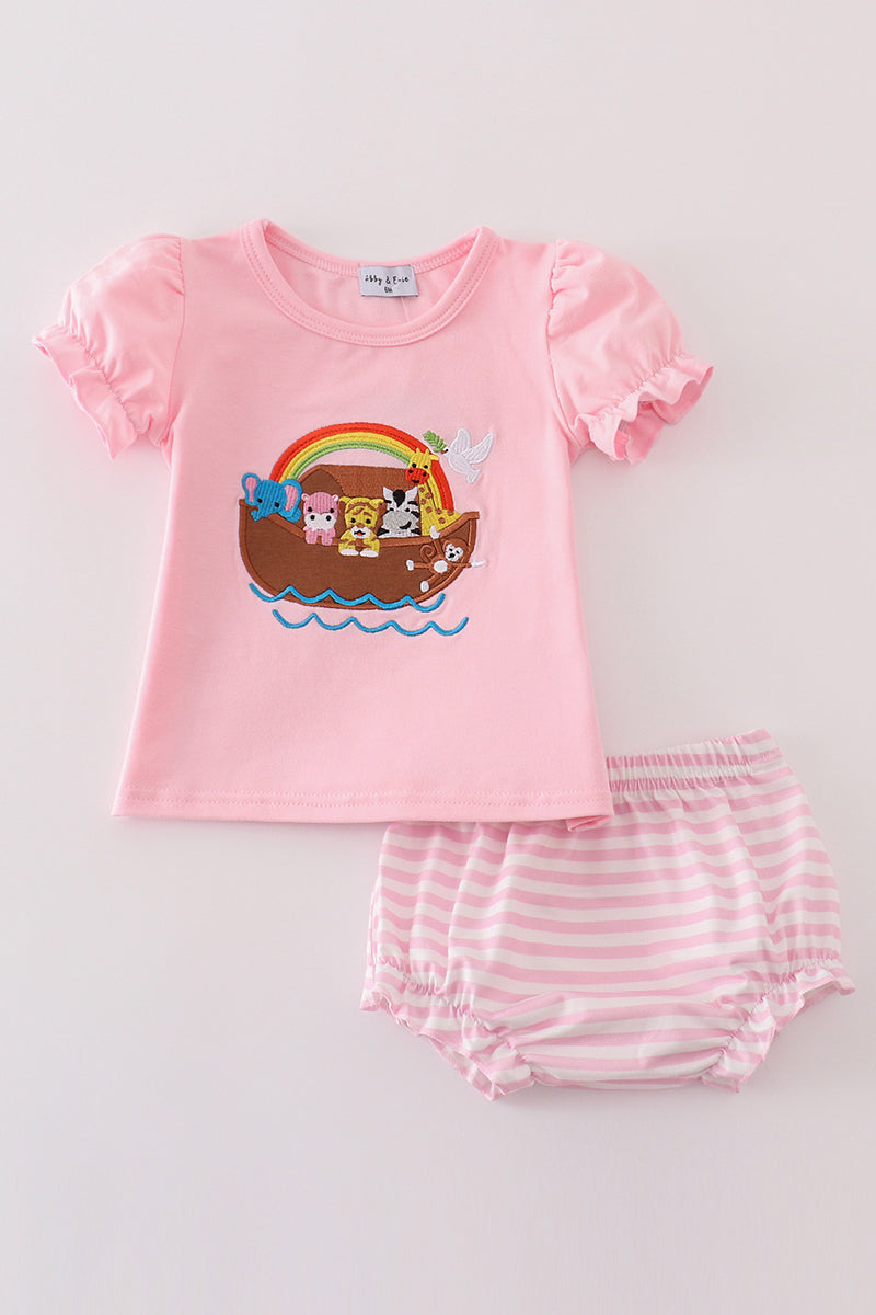 Girls Pink Stripe Noah's Ark Bloomer Set