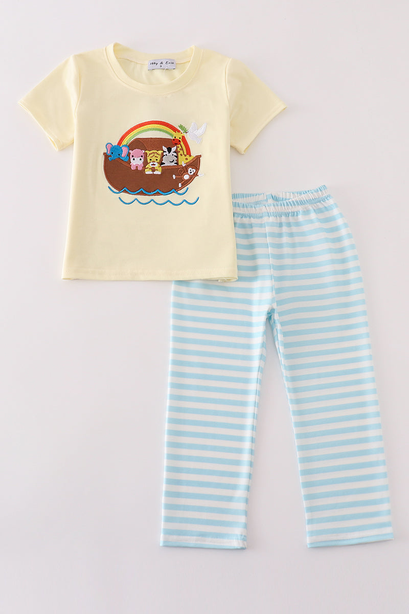 Boys Blue Stripe Noah's Ark Pants Set