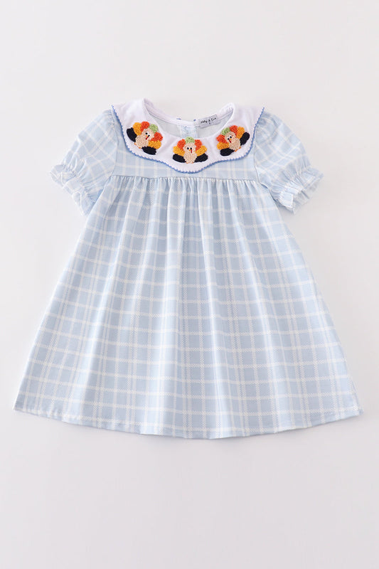Girls Blue Turkey French Knot Dress