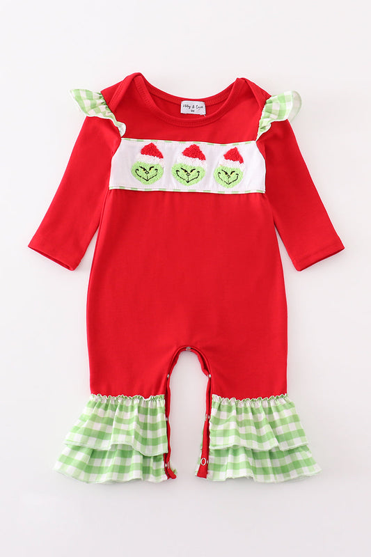 Girls French Knot Grinch Romper