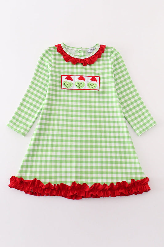 Girls French Knot Grinch Dress