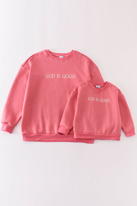 Mauve Embroidered God Is Good Sweatshirt- Mom&Me