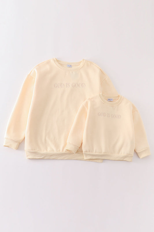 Cream Embroidered God Is Good Sweatshirt- Mom&Me