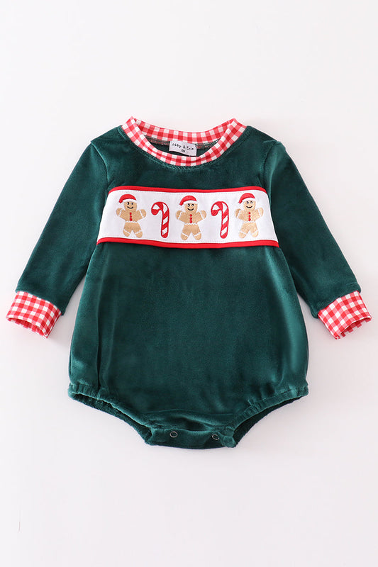 Boys Embroidered Velvet Gingerbread Bubble