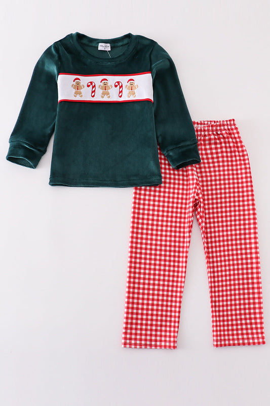 Boys Embroidered Velvet Gingerbread Pants Set