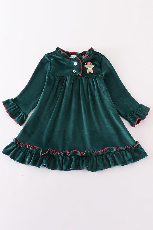 Girls Embroidered Velvet Gingerbread Dress