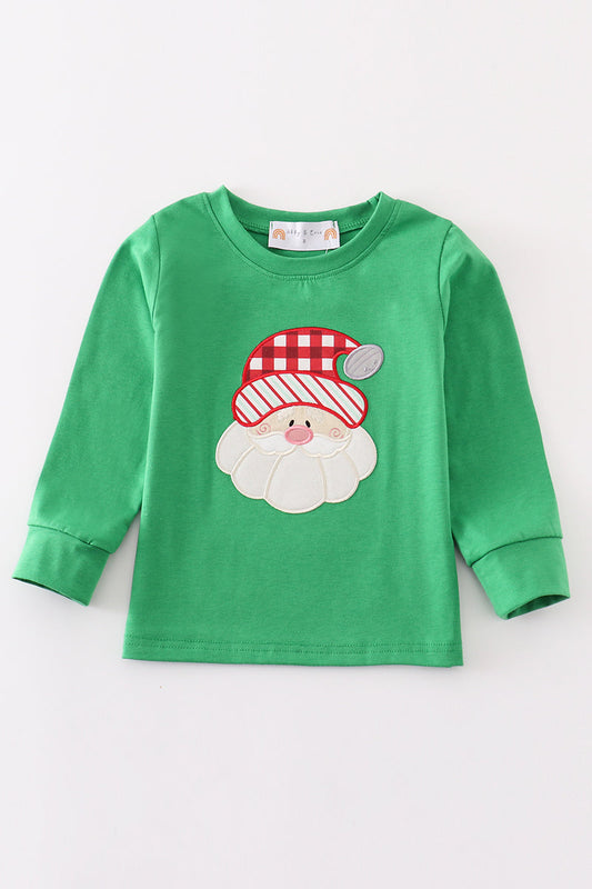 Boys Green Santa Claus Applique Top