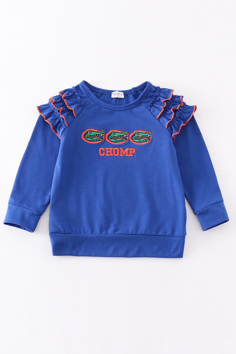 Embroidered Florida Gators Chomp Ruffle Sleeve Sweatshirt