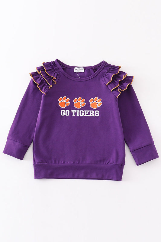 Embroidered Clemson Tigers Ruffle Sleeve Sweatshirt