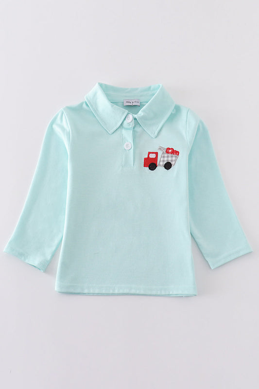 Boys Valentine Truck Heart Appliqué Polo