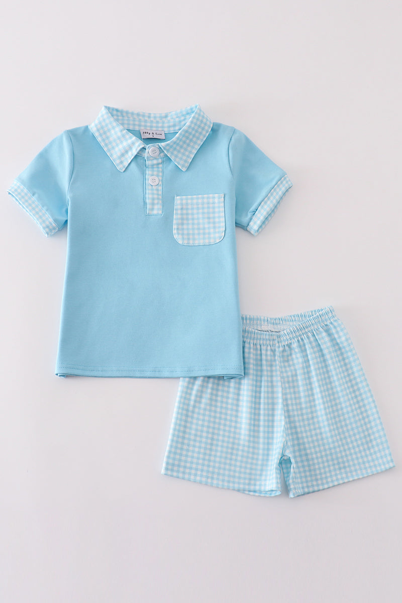 Boys Blue Gingham Shorts Set