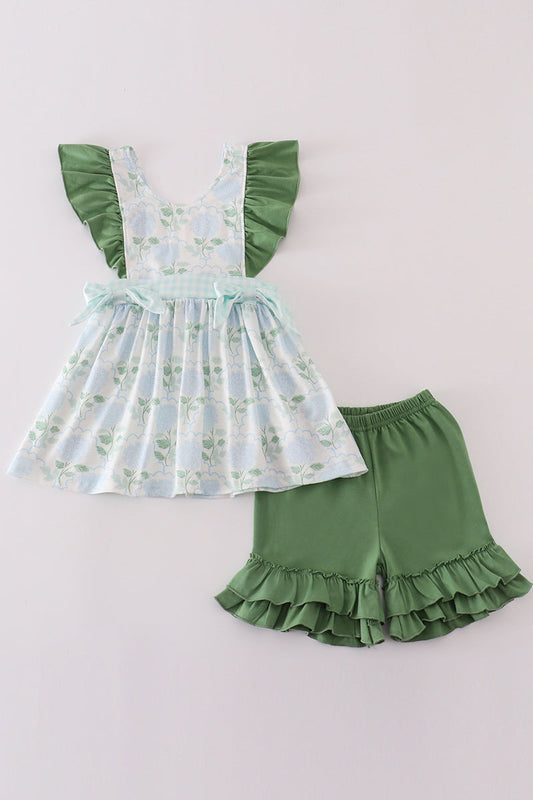 Girls Green Botanical Shorts Set