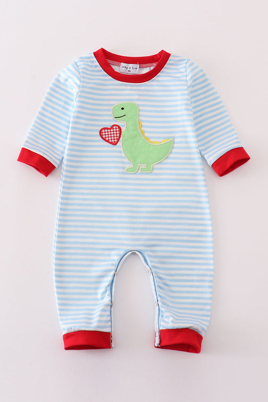 Boys Blue Dinosaur Heart Appliqué Romper