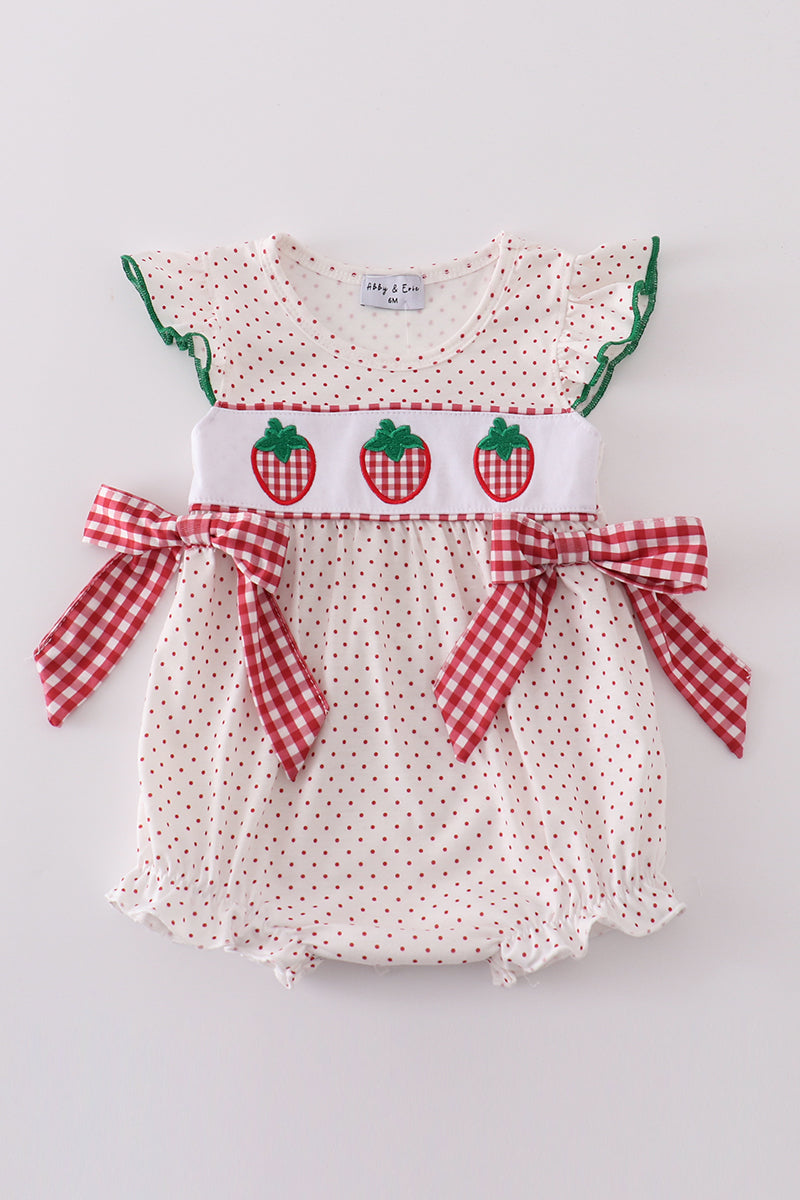 Girls Embroidered Strawberry Bubble