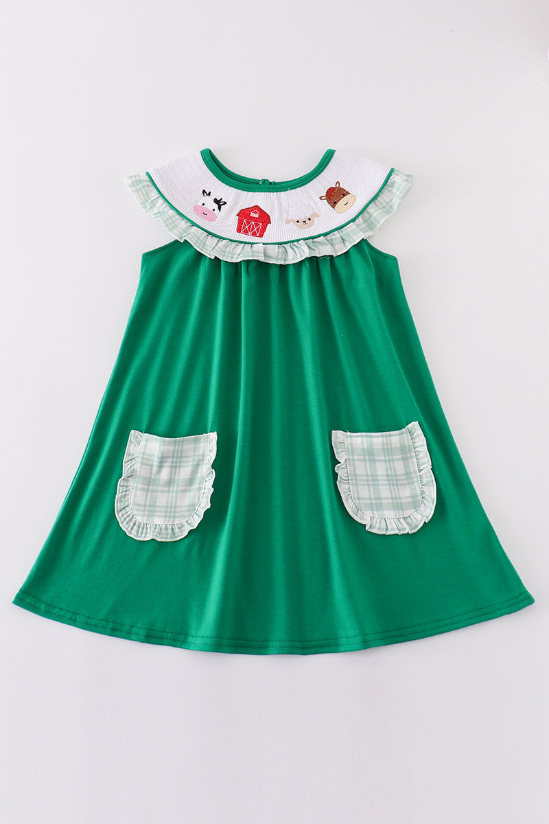 Girls Smocked Farm Animal Dress