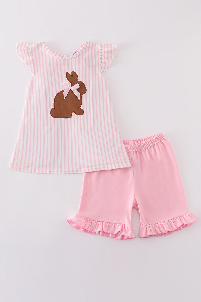 Girls Pink Easter Bunny Appliqué Shorts Set