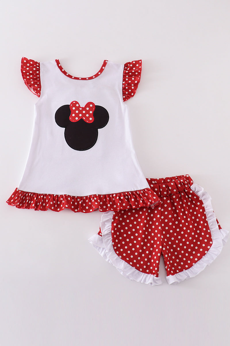 Girls Red Minnie Appliqué Shorts Set