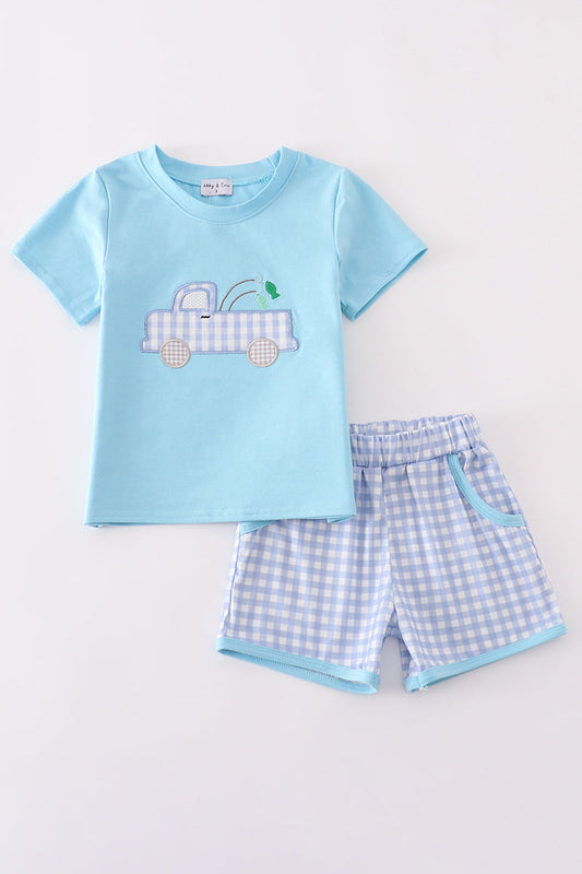 Boys Fishing Truck Appliqué Shorts Set