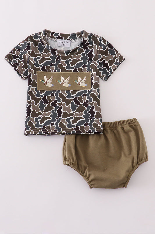 Boys Embroidered Camouflage Duck Bloomer Set