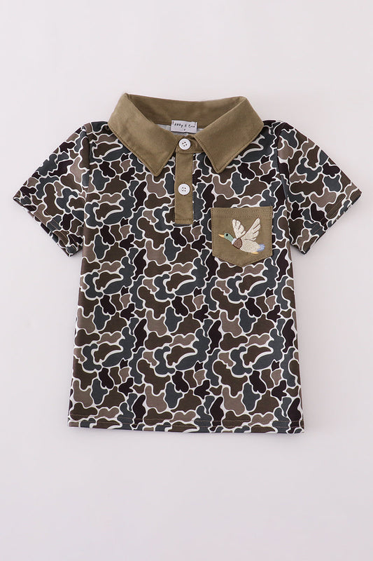 Boys Embroidered Camouflage Duck Polo Shirt
