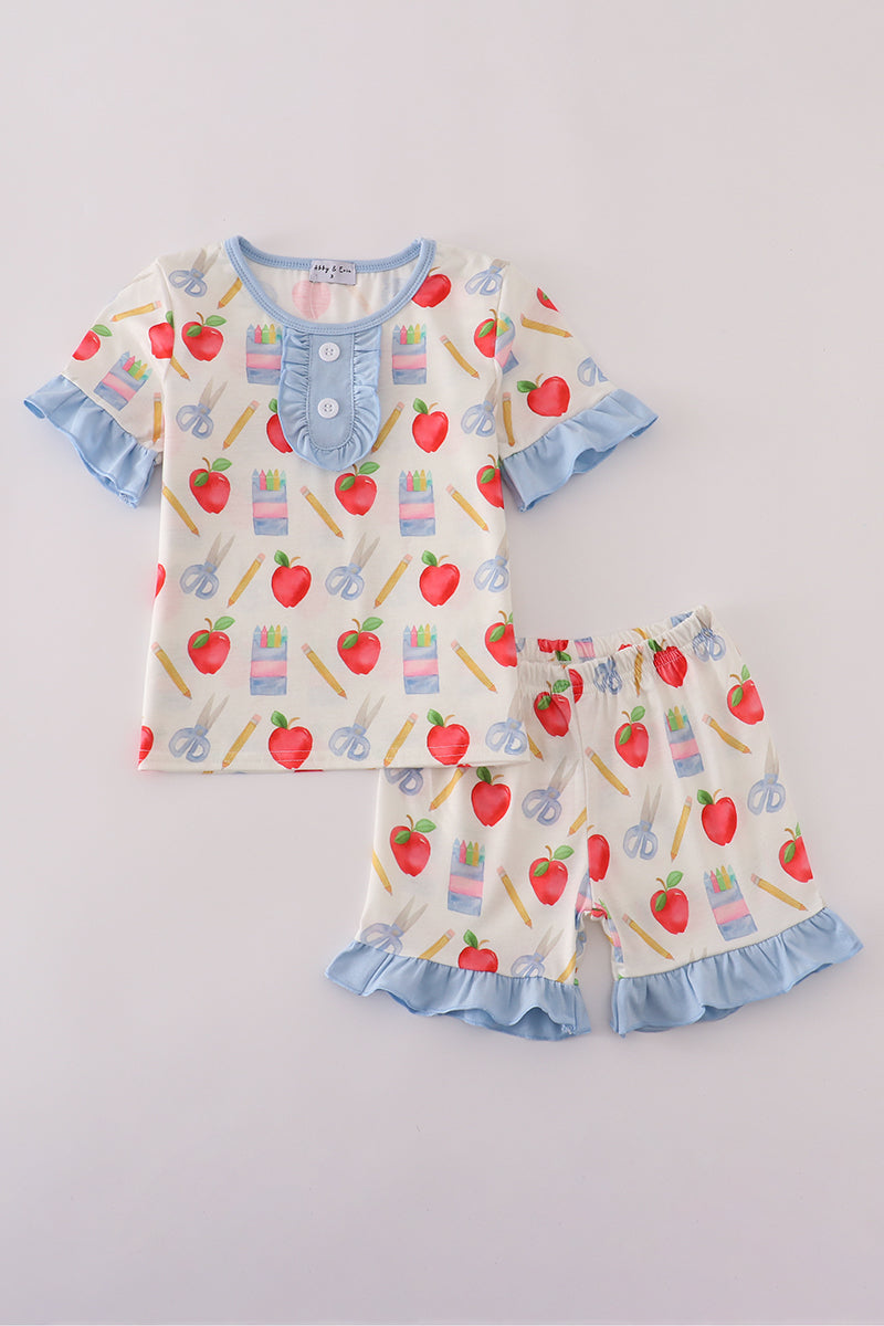 Girls Back To School Pajama Shorts Set