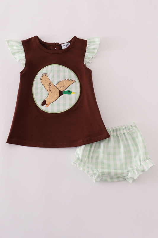 Girls Brown Duck Appliqué Bloomer Set