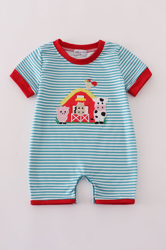Boys Striped Farm Appliqué Romper