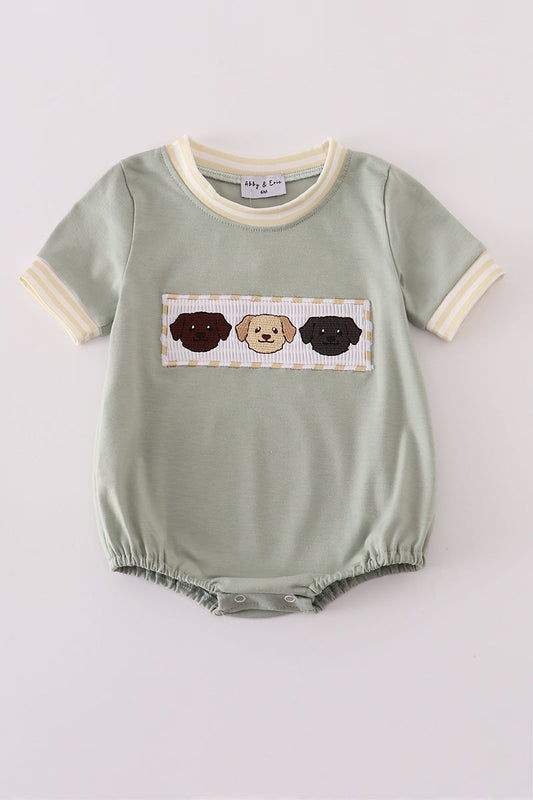 Boys Smocked Embroidered Puppy Bubble