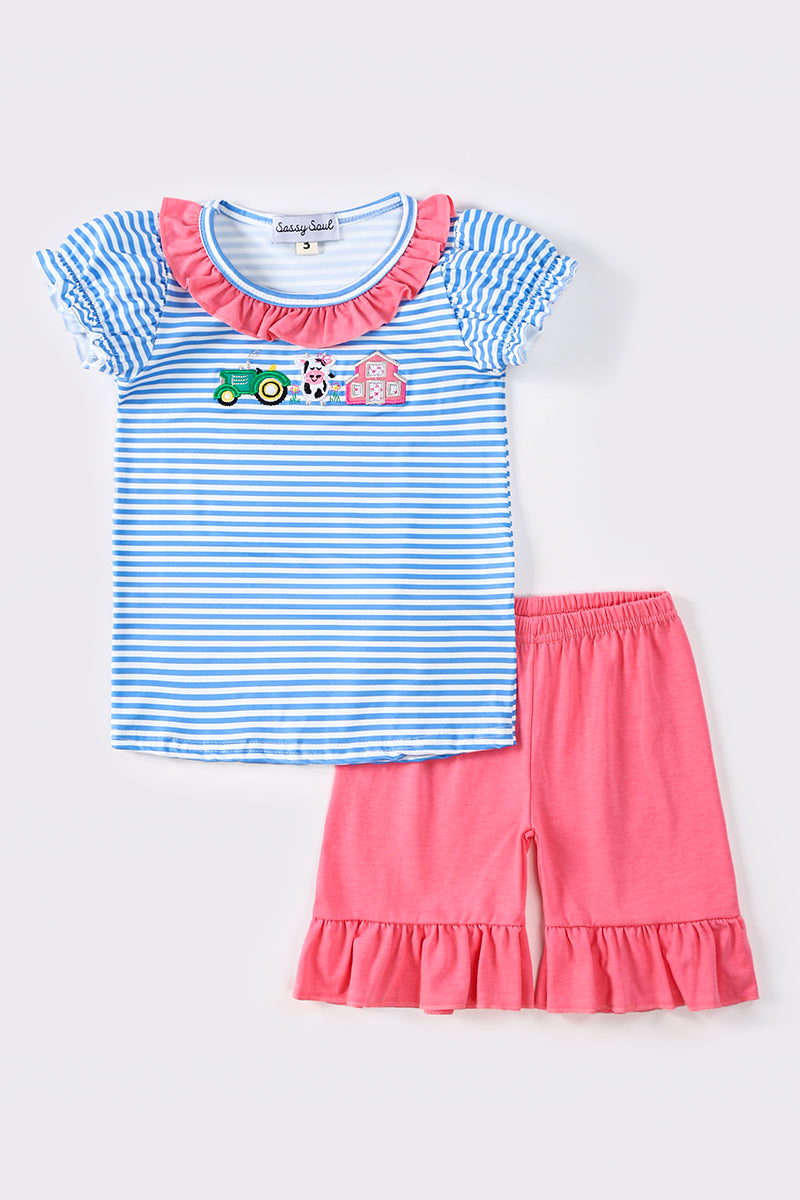 Girls Embroidered Farm Shorts Set