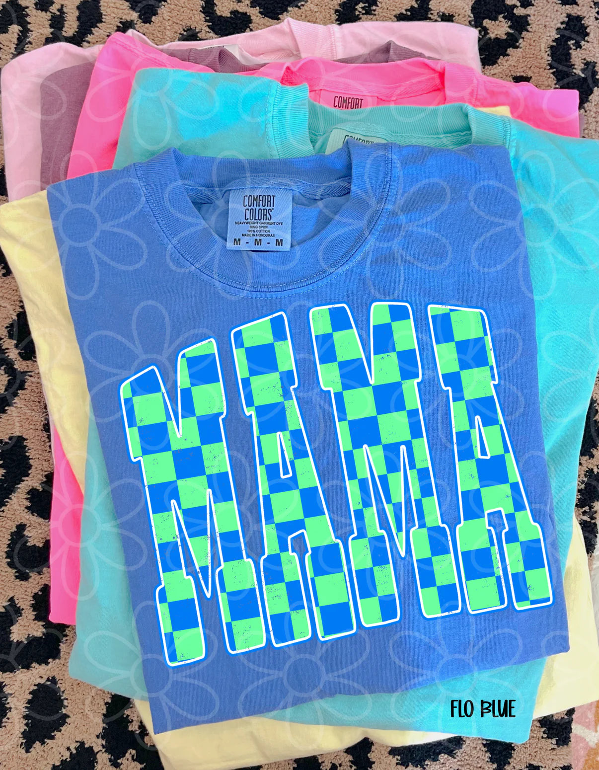 MaMa Green & Blue Checkered Comfort Colors Tee