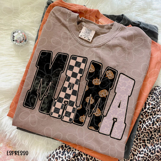 Mama Black Checkered Pumpkins Tee/Crewneck