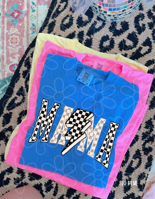 Mama Black & Tan Checkered Bolt Comfort Colors Tee