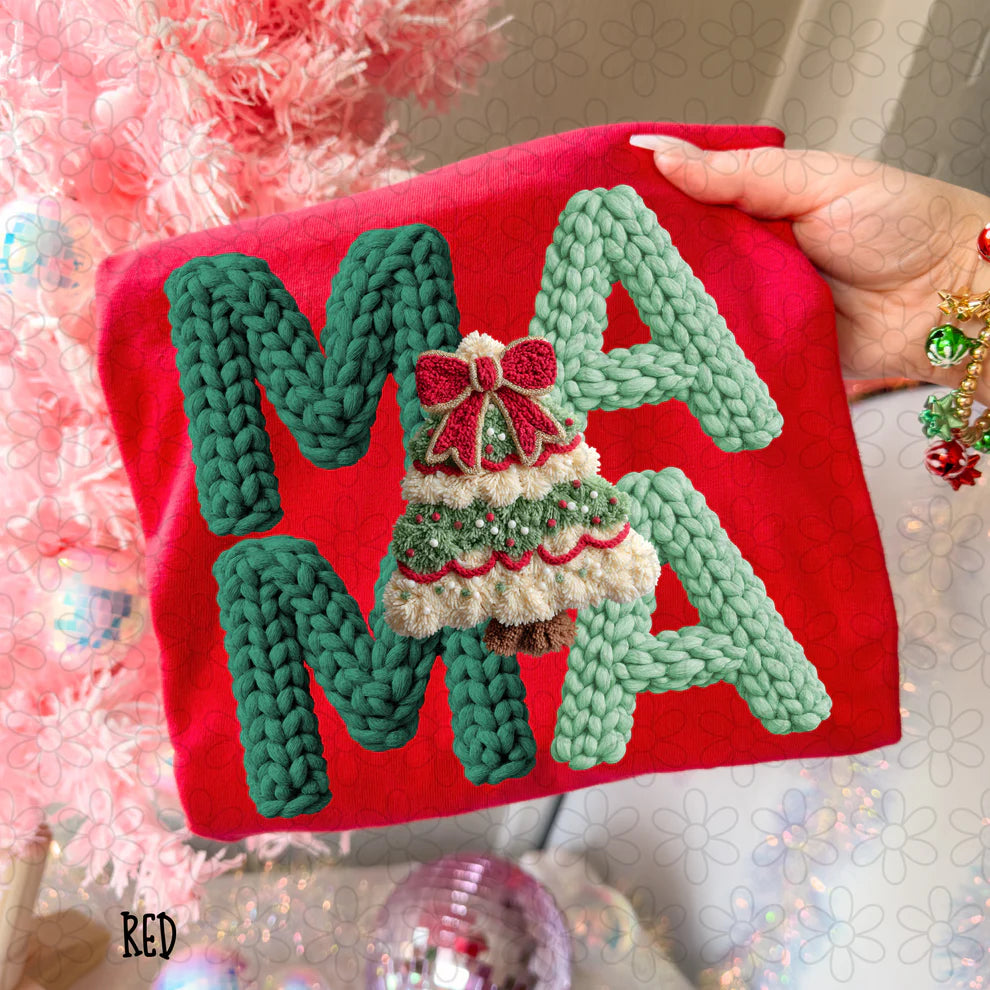 Mama Green Faux Knit Christmas Tree Tee