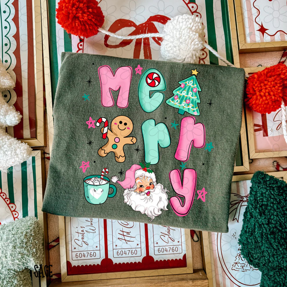 Preppy Merry Pink Blue Tee- Kids & Adults