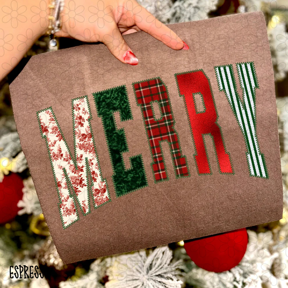 Red Floral Merry Christmas Patterns Tee- Kids & Adults