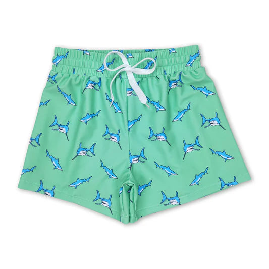 Boys Green Shark Swim Trunks