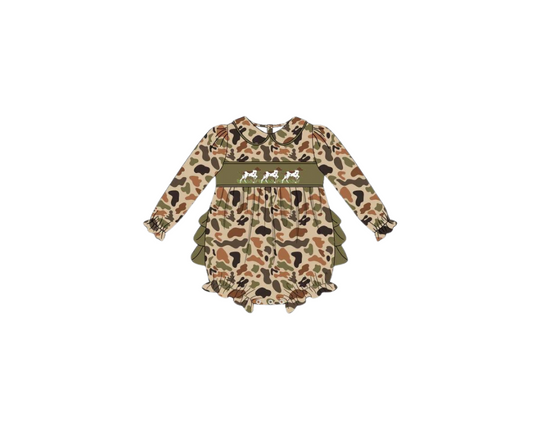 Girls Embroidered Camouflage Dog Bubble- PRE ORDER