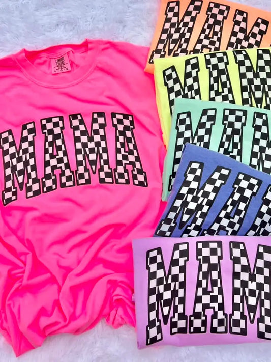 Checkered Mama Comfort Colors Tee-Summer Colors
