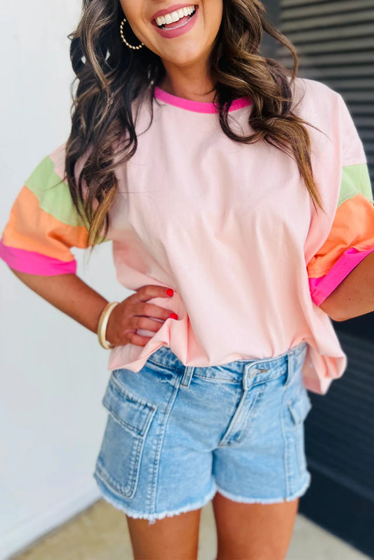 Pink ColorBlock Oversize Top