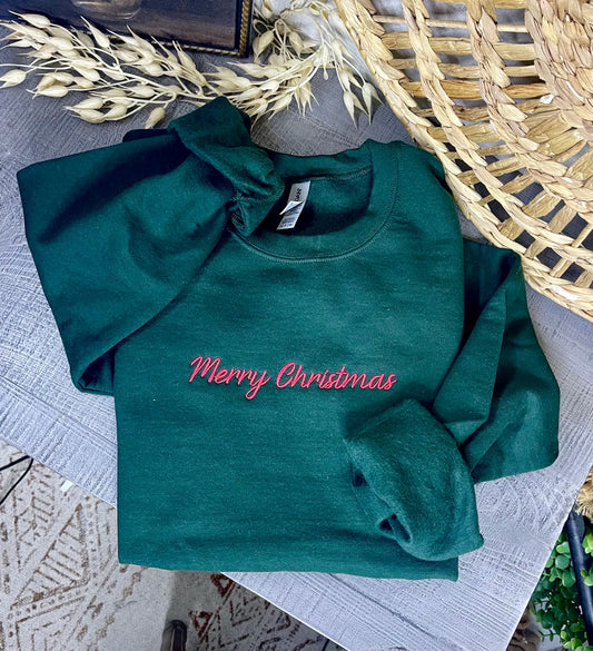 Embroidered Merry Christmas Crewneck-SALE