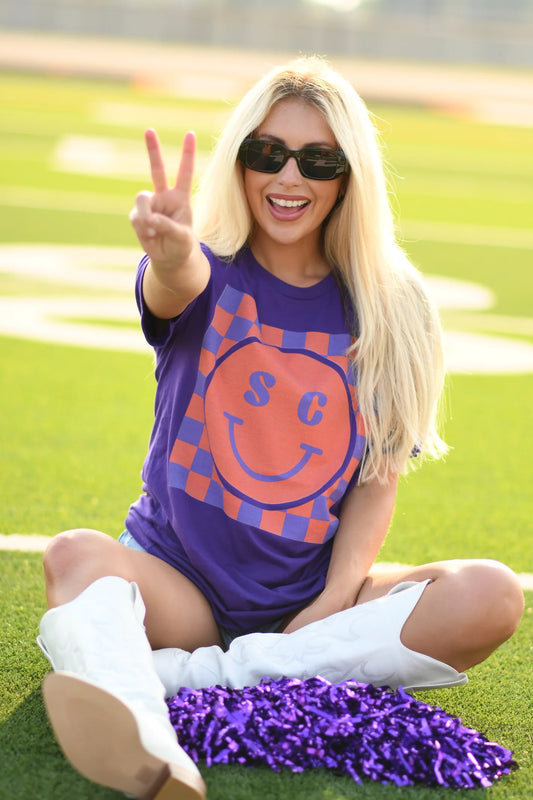 South Carolina Clemson Checkered Smiley Graphic Tee