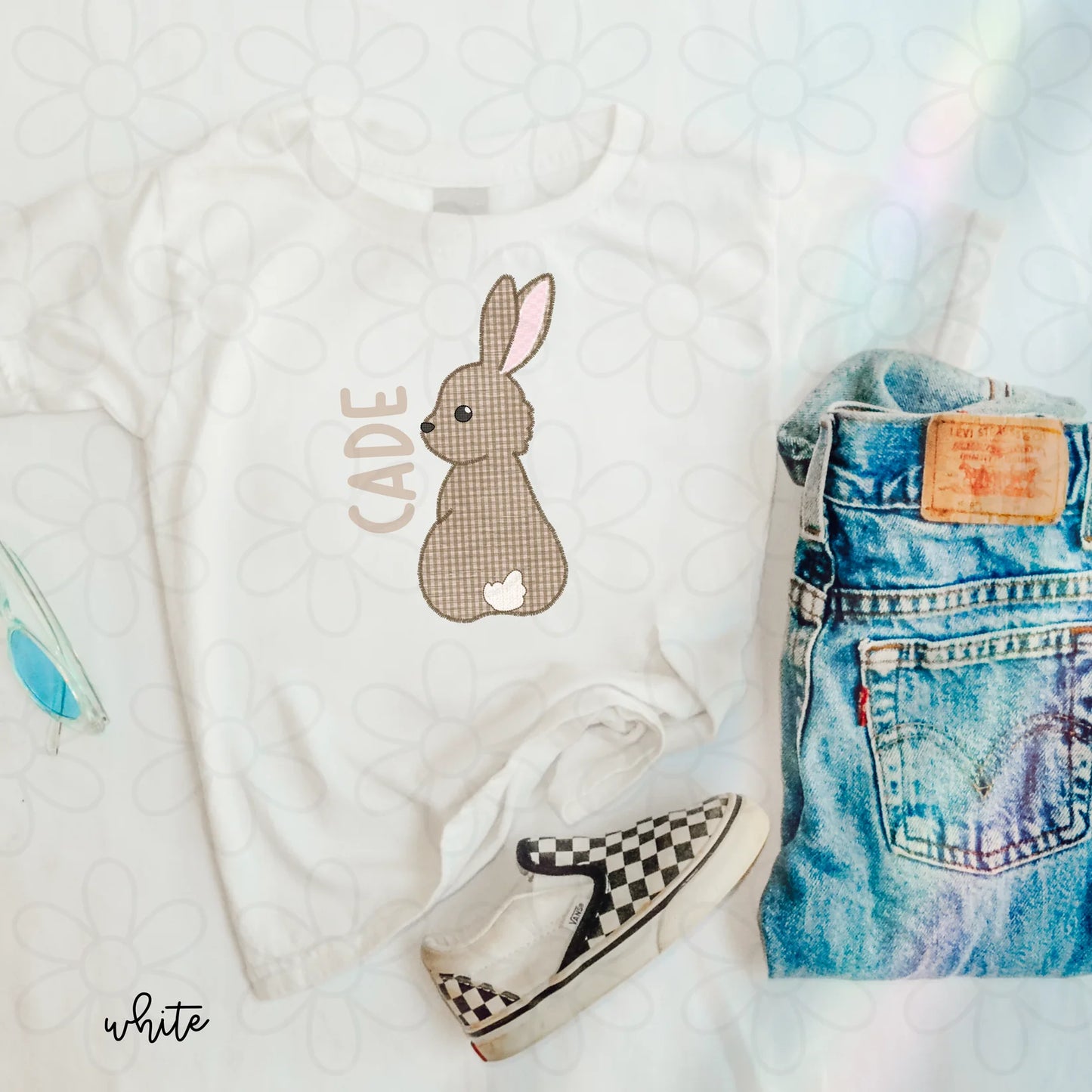 Boys Gingham Bunny Name Tee